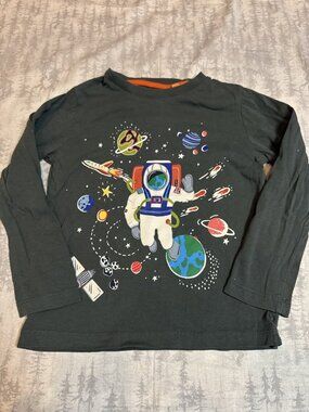 Mini Boden Gray Astronaut Long Sleeve Tee 4-5Y